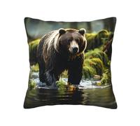 TRUKD Throw Pillow Covers,Brown Bear Pounce Cushion Covers Square,20x20for Outdoor Patio Garden Sofa Farmhouse