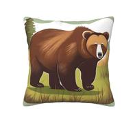 TRUKD Throw Pillow Covers,Brown Bear Walking Cushion Covers Square,20x20for Outdoor Patio Garden Sofa Farmhouse