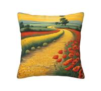 TRUKD Throw Pillow Covers,Poppies Field Yellow Brick Road Cushion Covers Square,20x20for Outdoor Patio Garden Sofa Farmhouse