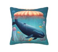 TRUKD Throw Pillow Covers,Sea Whale And Jellyfish Cushion Covers Square,20x20for Outdoor Patio Garden Sofa Farmhouse