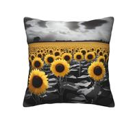 TRUKD Throw Pillow Covers,Sunflower Blooming Flowers Plants Black And Yellow Cushion Covers Square,20x20for Outdoor Patio Garden Sofa Farmhouse