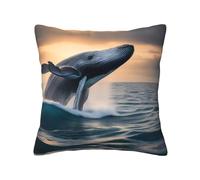 TRUKD Throw Pillow Covers,Whale Above Sea Water Cushion Covers Square,20x20for Outdoor Patio Garden Sofa Farmhouse