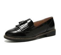 TRULAND Women's Penny Loafers Slip On Leather Wingtip Tassel Oxford Shoes (CN 37/3.5 UK,All Black)