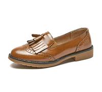 TRULAND Women's Penny Loafers Slip On Leather Wingtip Tassel Oxford Shoes (CN 39/5.5 UK,Brown)