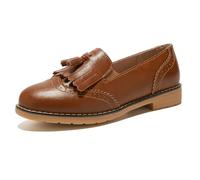 TRULAND Women's Penny Loafers Slip On Leather Wingtip Tassel Oxford Shoes (CN 43/8 UK,Brown)