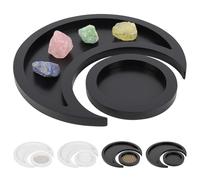 Trullimore Black Crystal Holder Moon Tray for Healing Stones, Crescent Moon Decor, Essential Oil Decorative Tray, Crystal Display Tray, Jewelry Plate, 10.6'