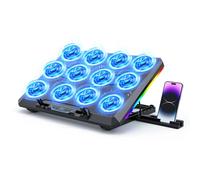Trullypine Laptop Cooling Pad, 12 Quiet Fans, Slim Portable for 12-17.3 Inch Laptop Cooler Stand, RGB Lighting, 5 Height Adjustable, Gaming Cooling Fan Pad, USB/Type-C & Phone Holder (LCD Version)