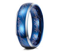 Truly Alpha Tungsten Magic of The Rings Ring - 6mm, Blue With Silver Beveled Edges | Mens Tungsten Carbide Wedding Bands | Letter Engraved Men Tungsten Carbide Ring | Polished Blue Ring for Men, 7 UK