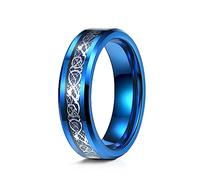 Truly Alpha Tungsten Rings for Men - Celtic Dragon Mens Wedding Band | 6mm, 8mm Tungsten Mens Rings | Beveled Edge with Carbon Fiber Inlay Men's Rings | Black Wedding Rings For Men, 4 UK, Metal, No