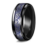 Truly Alpha Tungsten Rings for Men - Celtic Dragon Mens Wedding Band | 6mm, 8mm Tungsten Mens Rings | Beveled Edge with Carbon Fiber Inlay Men's Rings | Black Wedding Rings For Men, 8 UK, Metal, No