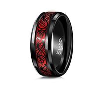 Truly Alpha Tungsten Rings for Men - Celtic Dragon Mens Wedding Band | 6mm, 8mm Tungsten Mens Rings | Beveled Edge with Carbon Fiber Inlay Men's Rings | Black Wedding Rings For Men, 13, Metal, No