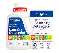 Truly Free Laundry Wash Detergent for Sensitive Skin, Gentle & Safe for Baby Clothes | Plant-Based, Natural Ingredients | Unscented | Include 1 Refillable Bottle (50 Loads)