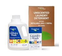 Truly Free Laundry Wash Detergent for Sensitive Skin, Gentle & Safe for Baby Clothes | Plant-Based, Natural Ingredients | Unscented | Include 1 Refillable Bottle (50 Loads)