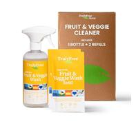 Truly Free Natural Fruit and Veggie Wash Starter Kit - Organic Produce Vegetable Cleaner and Fruit Washer, Health & Household Supplies - 16oz Spray Bottle, 2 Refills (4oz) No Harmful Ingredients