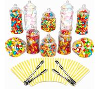 Truly Sweet Candy 10 Plastic Sweet Jars, 5 styles, 2 tongs, 50 bags Buffet (Yellow)
