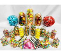 Truly Sweet Candy 19 Retro Empty Plastic Sweet Jars, 2 Scoops, 2 Tongs and 100 bags Buffet Kit, Sweet Table (Silver)