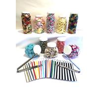 Truly Sweet Candy Assorted White Candy Buffet kit with 10 Plastic Sweet Jars, 2 Tongs and 100 Bags (Black)