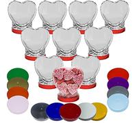Truly Sweet Candy Heart Shaped Plastic Sweet Jars 10 x 500ml Reusable Storage Jars with Screw Top Cap in 13 colours (Pink/Red Glitter Lids)