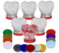 Truly Sweet Candy Heart Shaped Plastic Sweet Jars 5 x 500ml Reusable Storage Jars with Screw Top Cap in 13 colours (Silver/Grey Lids)