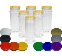 Truly Sweet Candy Very Large 2.5L Plastic Jars with choice of lid. Craft, Garage, Kitchen Storage (Black Lids, 6 Jars)