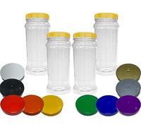 Truly Sweet Candy Very Large 2.5L Plastic Jars with choice of lid. Craft, Garage, Kitchen Storage (Green Lids, 4 Jars)