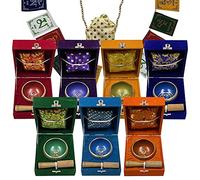 Trumiri Hand Crafted 7 Chakra Tibetan Singing Bowl Set (Set of 7 Bowls) By - Helpful for Meditation Chakra Healing Mindfulness with Premium Tulsi Beads, Flag, Mallet, Cushion & Potli (Bag) (Small)