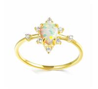 Trumium Real 925 Sterling Silver White Fire Opal Ring Gold Plated Water Drop Engagement Promise Love Wedding Rings For Women