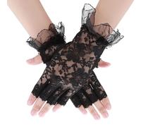 TRUMIZON Fingerless Lace Gloves for Women, Black Short Lace Gloves, Vintage Floral Glove for Wedding, Tea Party, Evening Dress, Halloween Costume
