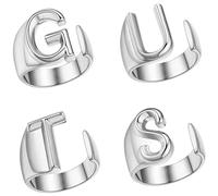 TRUMIZON Letter G U T S Ring, Adjustable Copper Letter Rings Set, Inspired by Album World Tour for Male and Female Fans (Silver Four Piece Set)