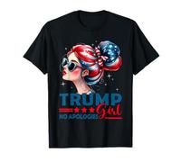 Trump Girl No Apologies Messy Bun Sunglasses Trump USA Flag T-Shirt