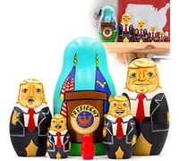 Trump Nesting Dolls Set of 6 pcs, White House Matryoshka, Hand Painted, Natural Wood