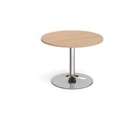 Trumpet base circular boardroom table 1000mm - chrome base, beech top