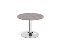 Trumpet base circular boardroom table 1000mm - chrome base, grey oak top