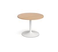 Trumpet base circular boardroom table 1000mm - white base, beech top