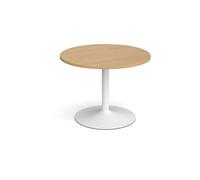Trumpet base circular boardroom table 1000mm - white base, oak top
