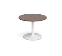 Trumpet base circular boardroom table 1000mm - white base, walnut top (Made-to-order 4 - 6 week lead time)