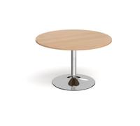 Trumpet base circular boardroom table 1200mm - chrome base, beech top