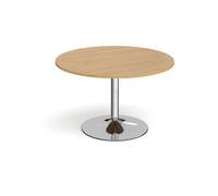 Trumpet base circular boardroom table 1200mm - chrome base, oak top