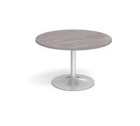 Trumpet base circular boardroom table 1200mm - silver base, grey oak top