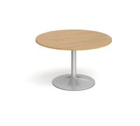 Trumpet base circular boardroom table 1200mm - silver base, oak top