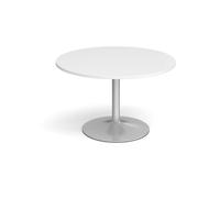Trumpet base circular boardroom table 1200mm - silver base, white top