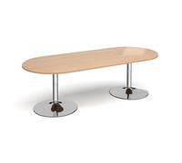Trumpet base radial end boardroom table 2400mm x 1000mm - chrome base, beech top