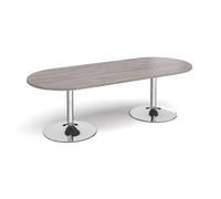 Trumpet base radial end boardroom table 2400mm x 1000mm - chrome base, grey oak top
