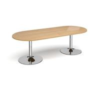 Trumpet base radial end boardroom table 2400mm x 1000mm - chrome base, oak top