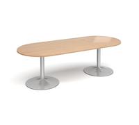 Trumpet base radial end boardroom table 2400mm x 1000mm - silver base, beech top