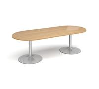 Trumpet base radial end boardroom table 2400mm x 1000mm - silver base, oak top