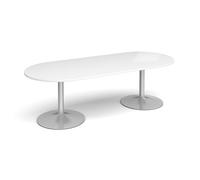 Trumpet base radial end boardroom table 2400mm x 1000mm - silver base, white top