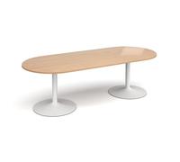 Trumpet base radial end boardroom table 2400mm x 1000mm - white base, beech top