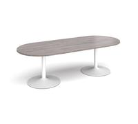 Trumpet base radial end boardroom table 2400mm x 1000mm - white base, grey oak top