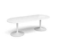 Trumpet base radial end boardroom table 2400mm x 1000mm - white base, white top
